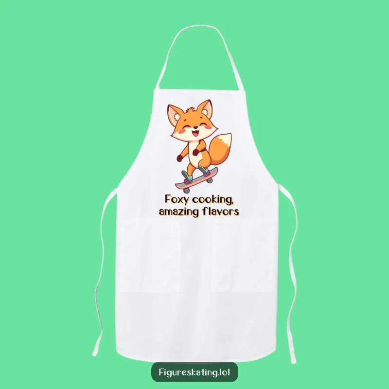 Funny Fox Skating Apron - Humorous Backward Skating Cartoon Wear for Cooks