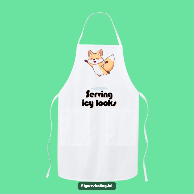 Funny Arctic Fox Apron: Giggling Skater Chef's Bib for Figure Skating Kitchen Fun