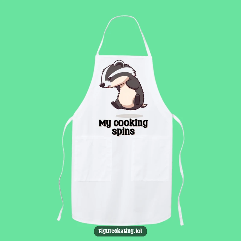 Funny Badger Ice Skating Apron: Cook Up Laughs in the Kitchen.