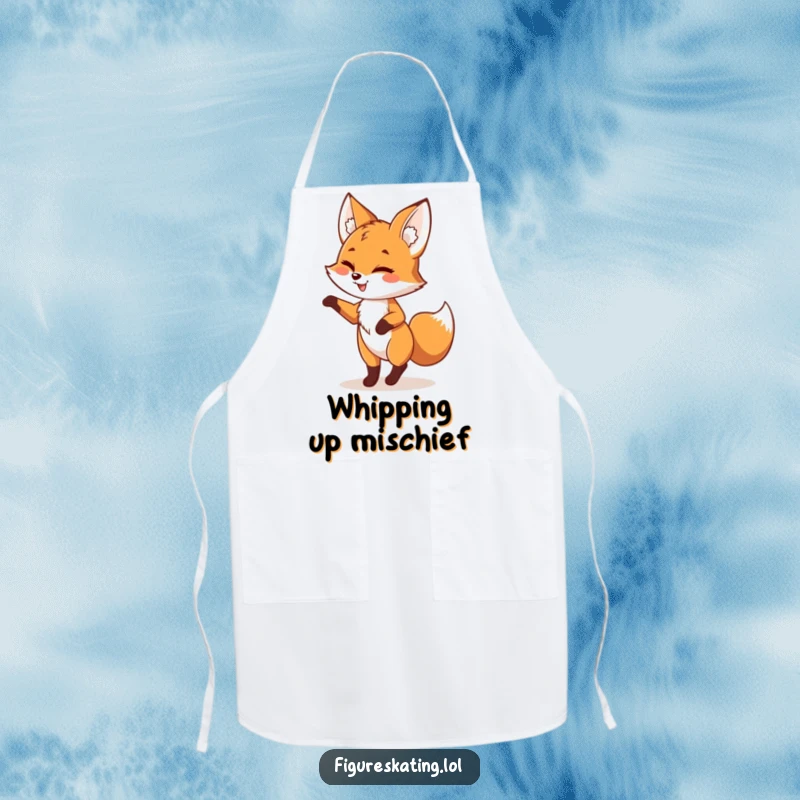 Funny fox apron showing a playful fox pirouetting with a wink, great for cooks who want to add fun and style to their kitchen attire.