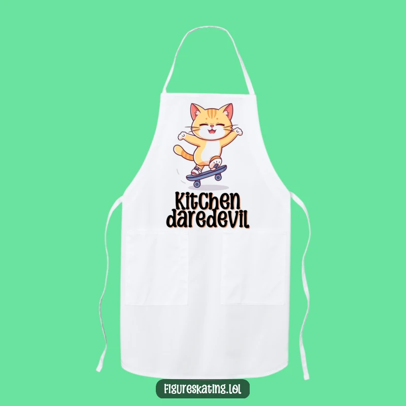 Funny Cat Skate Spin Apron: Dizzy Chef Kitchen Gift!