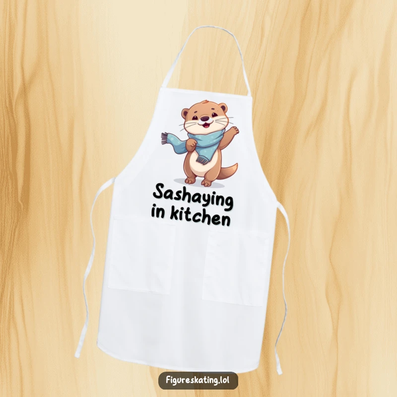 Funny Apron: A playful otter twirling with a scarf in the kitchen, bringing humorous dance moves and style to cooking tasks.