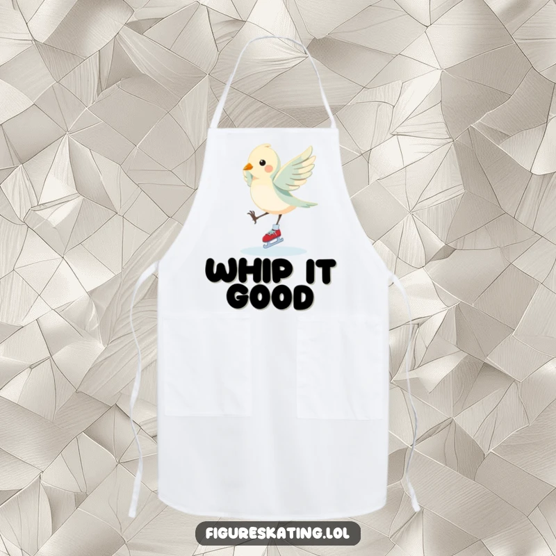 Funny Bird Apron: A fluttering bird performs an elegant pirouette on ice skates, bringing kitchen elegance and whimsical humor, a lovely funny gift.