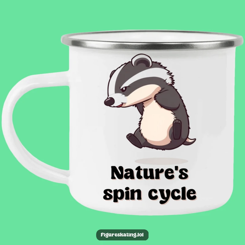 Adventure-Ready Funny Badger Ice Skating Camping Mug: Hilarious Outdoor Companion.