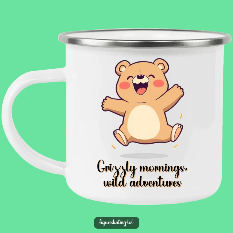 Funny Bear Triple Jump Camping Mug - Enamel Cartoon Character Cup for Outdoor Fun