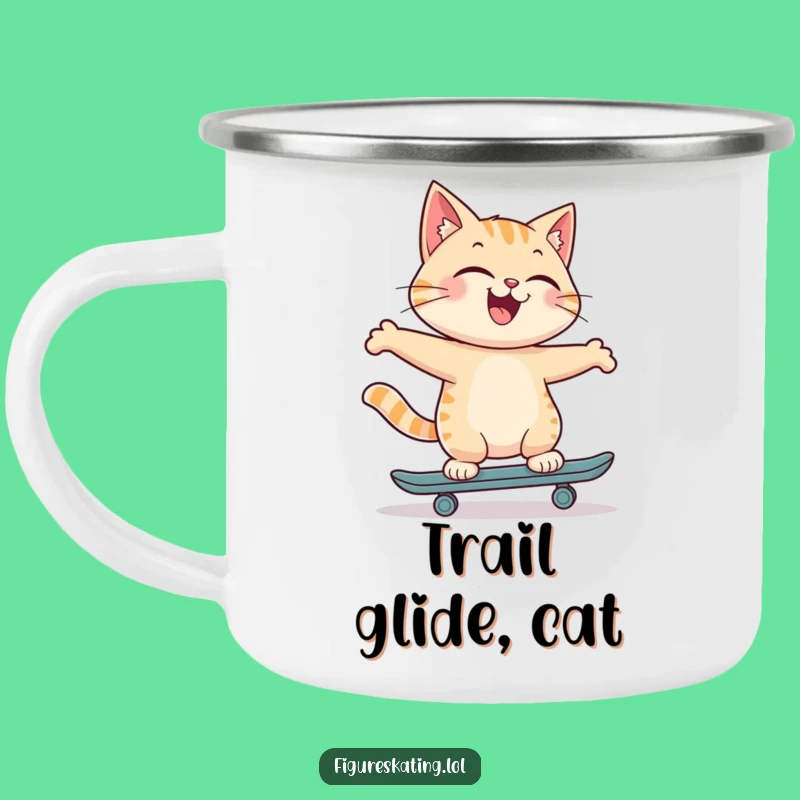Funny Cat Camping Mug: Joyful Skater Outdoor Drinkware Gift
