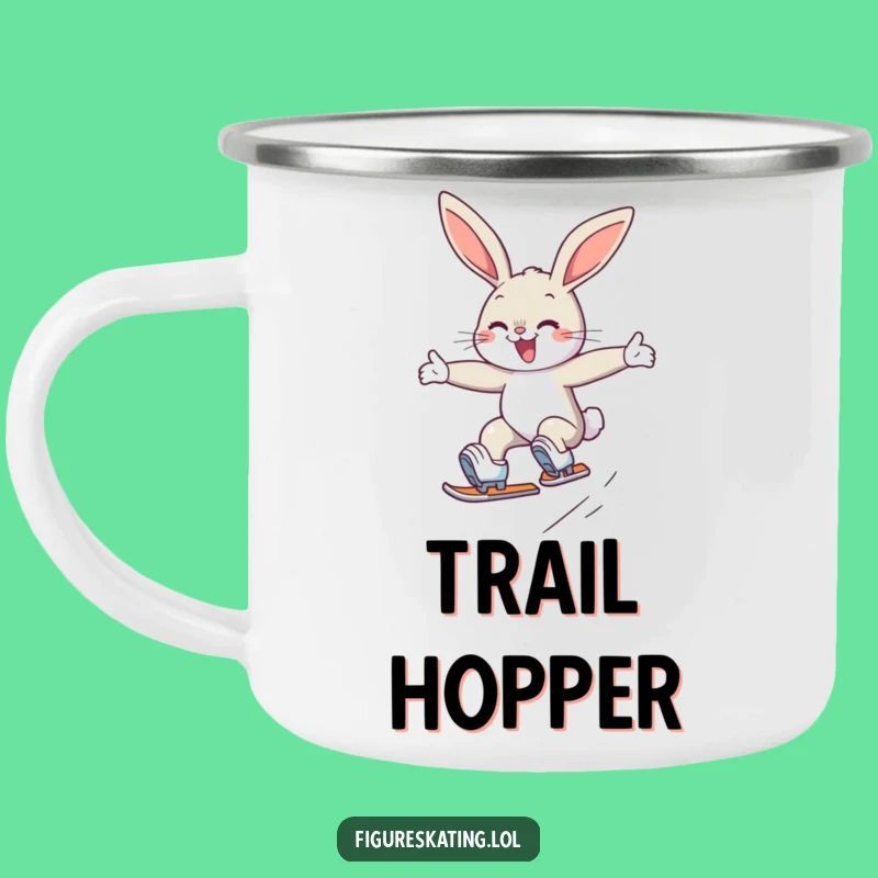 Funny Bunny Skater Camping Mug: Enamel Mug with Determined Rabbit