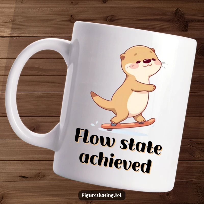 Funny Otter Gliding Mug: A graceful otter gliding backwards on skates with a serene expression, embodying calm.