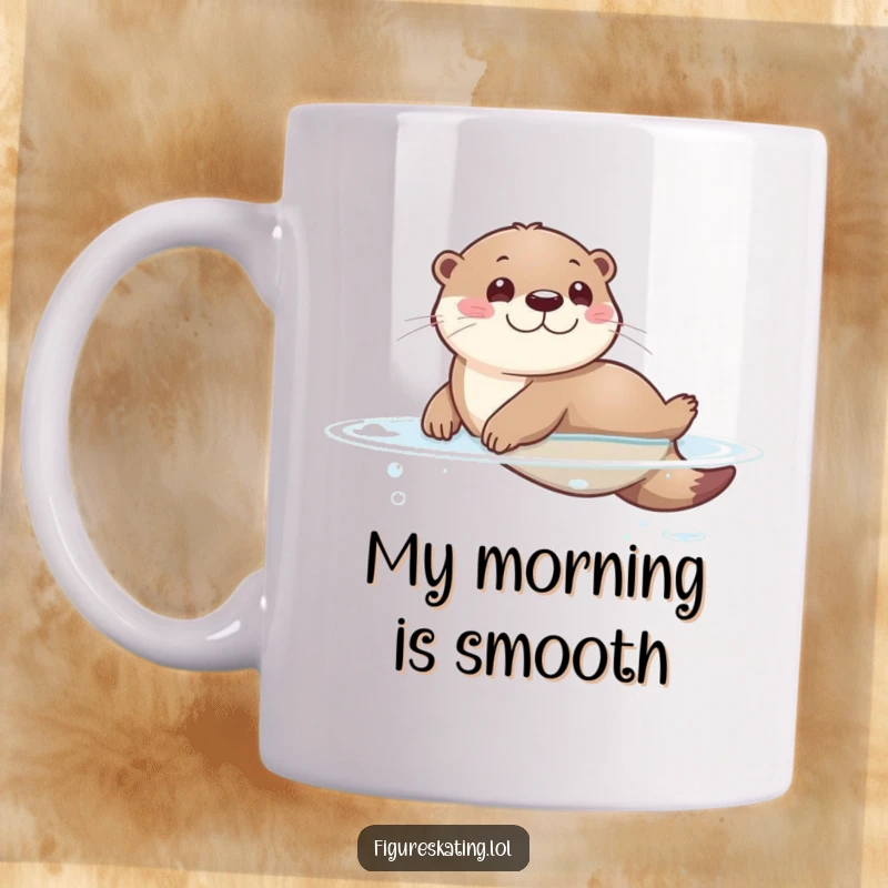Funny mug featuring a cute otter playfully sliding with a big smile on a smooth, glassy surface, capturing pure joy.