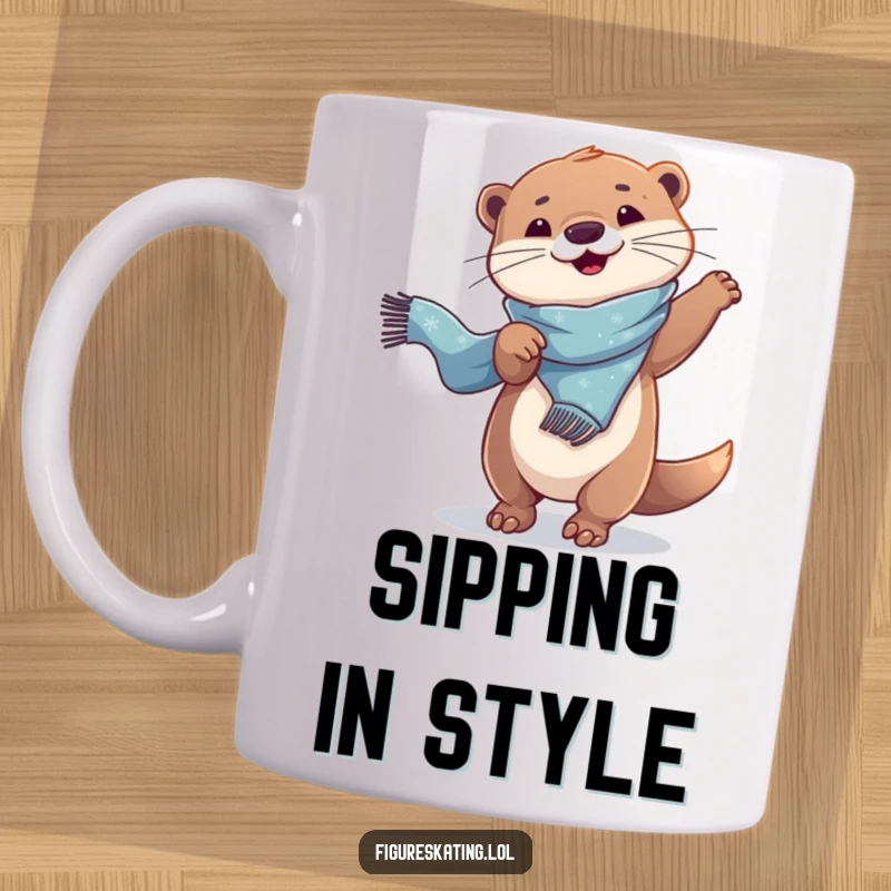 Funny Mug: A playful otter joyfully twirling with a shimmering scarf, capturing a moment of pure, humorous delight and graceful movement.