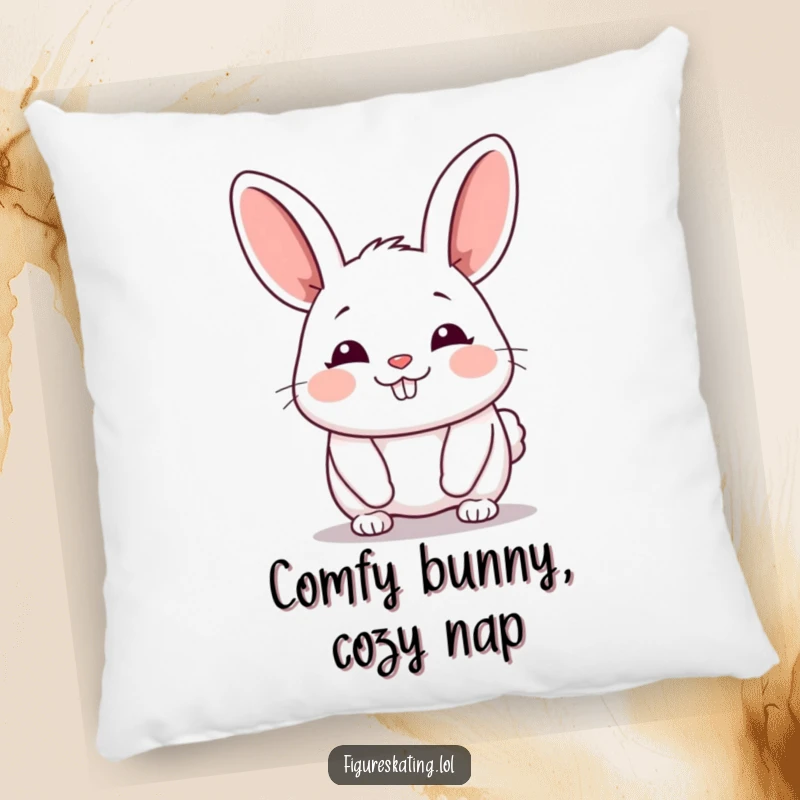 Funny Bunny Pillow featuring a chubby cartoon bunny gliding forward with a happy sigh, designed for maximum comfort.