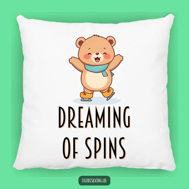 Funny Ice Skating Bear Pillow: Cozy Cub Cushion for Humorous Comfort