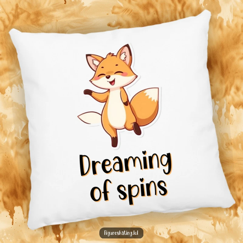 Funny pillow featuring a delighted fox smiling and gracefully twirling, bringing comfort and humor to any seating area.