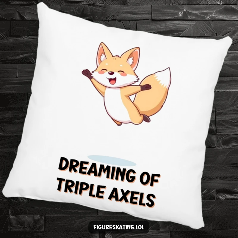 Funny Arctic Fox Pillow: Giggling arctic fox in a joyful figure skating jump pose, providing comfort and a touch of humor.