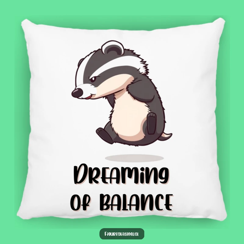 Funny Badger Ice Skating Pillow: Cozy Comfort with a Hilarious Animal Design.