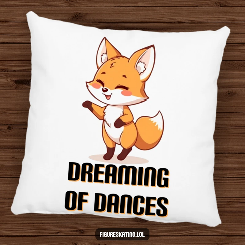 Funny fox pillow featuring a playful fox pirouetting with a wink, adding a cozy and charming touch to any seating area.