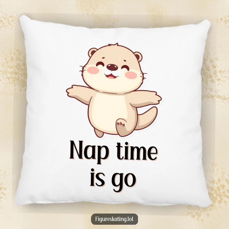Funny pillow featuring a happy, fluffy otter gliding smoothly with arms spread wide, adding comfort and humor to any space.