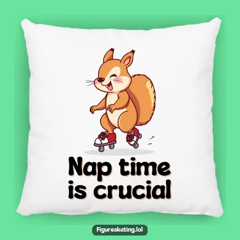 Funny Squirrel Ice Skating Pillow: Comfy Cuddles with Hilarious Animal Art.