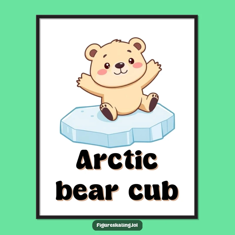 Funny Bear Cub Skating Digital Art: Instant Winter Humor for Your Space