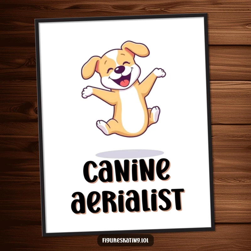 Funny dog ice skating digital art print of a playful dog performing a triple axel with infectious joy, perfect for sharing or printing.