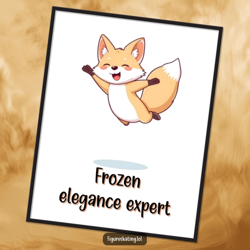 Funny Arctic Fox Digital Art Print: Giggling arctic fox executing a fantastic figure skating jump, radiating happiness and playful energy.