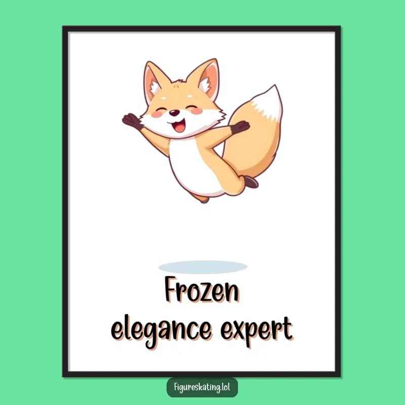 Funny Arctic Fox Digital Print: Giggling Skater's Joyful Figure Skating Jump Art