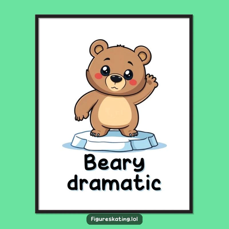 Funny Bear Ice Skating Digital Art: Dramatic Pose for Your Walls