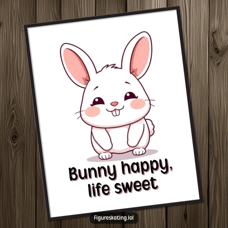 Funny Bunny Digital Art Print of a chubby cartoon bunny gliding forward with a happy sigh, ready for download.