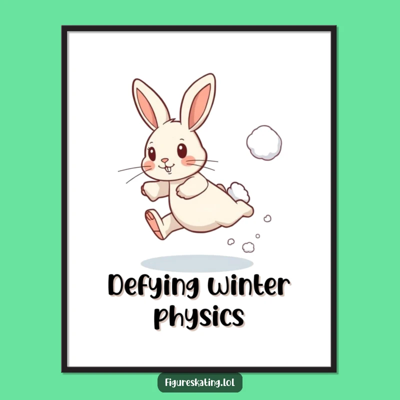 Funny Determined Rabbit Leaping Digital Art Print - Winter Action Gift