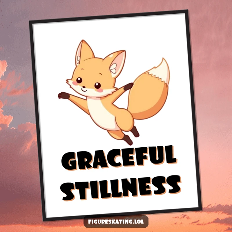 Funny fox digital art print showing a curious fox in an elegant arabesque, arm extended, for instant artistic wall decor.