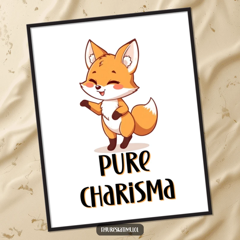 Funny fox digital art print depicting a playful fox elegantly pirouetting with a wink, perfect for adding whimsical decor.