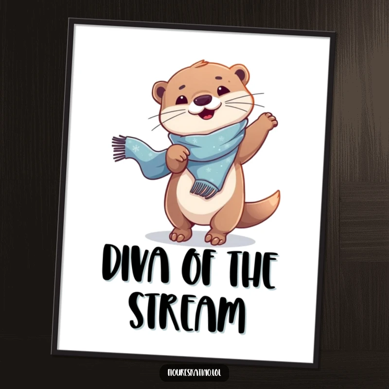 Funny Digital Art Print: A playful otter twirling with a shimmering scarf, offering instant humorous joy for digital display or printing.