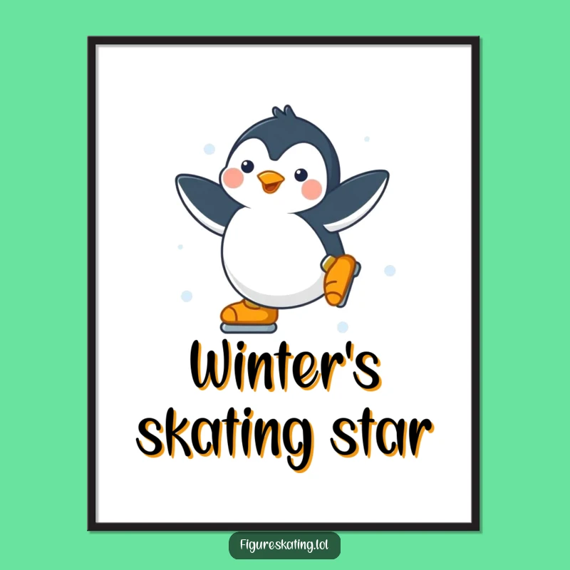Funny Penguin Ice Skater Digital Art: Instant Cool Decor, A Dynamic Funny Gift!
