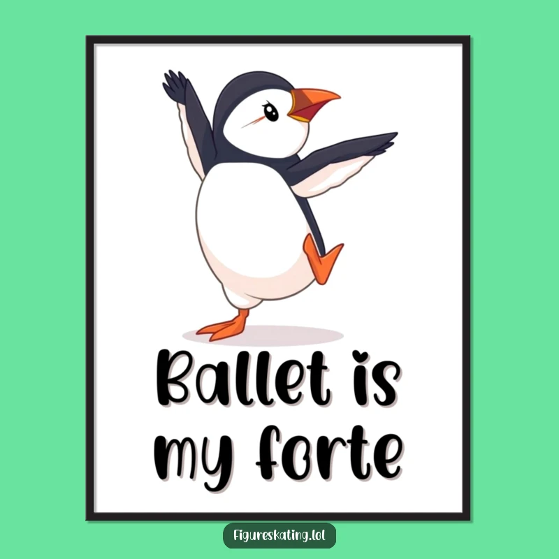 Funny Puffin Pirouette Digital Art Print - Elegant Dancer Wall Decor