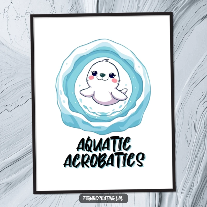 Funny seal ice ring digital art print of a smiling seal mid-leap, perfect for sharing online or printing as lively decor.