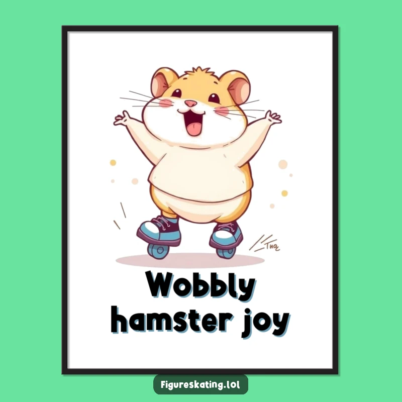 Funny Hamster Ice Skating Digital Art: Instant Wobbly Decor for Your Walls!