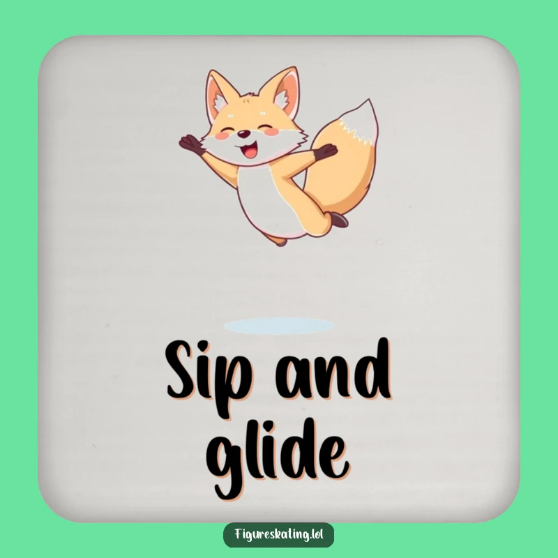 Funny Arctic Fox Coaster Set: Giggling Skater's Figure Skating Charm for Tables