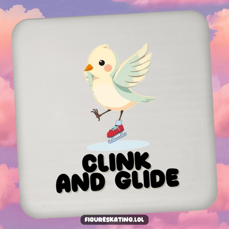 Funny Bird Coaster: A fluttering bird performs an elegant pirouette on ice skates, offering surface protection with graceful whimsy, a charming funny gift.