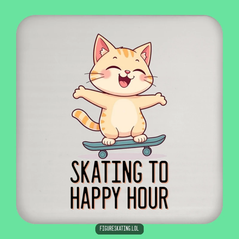 Funny Cat Drink Coaster: Joyful Skater Table Protector Gift