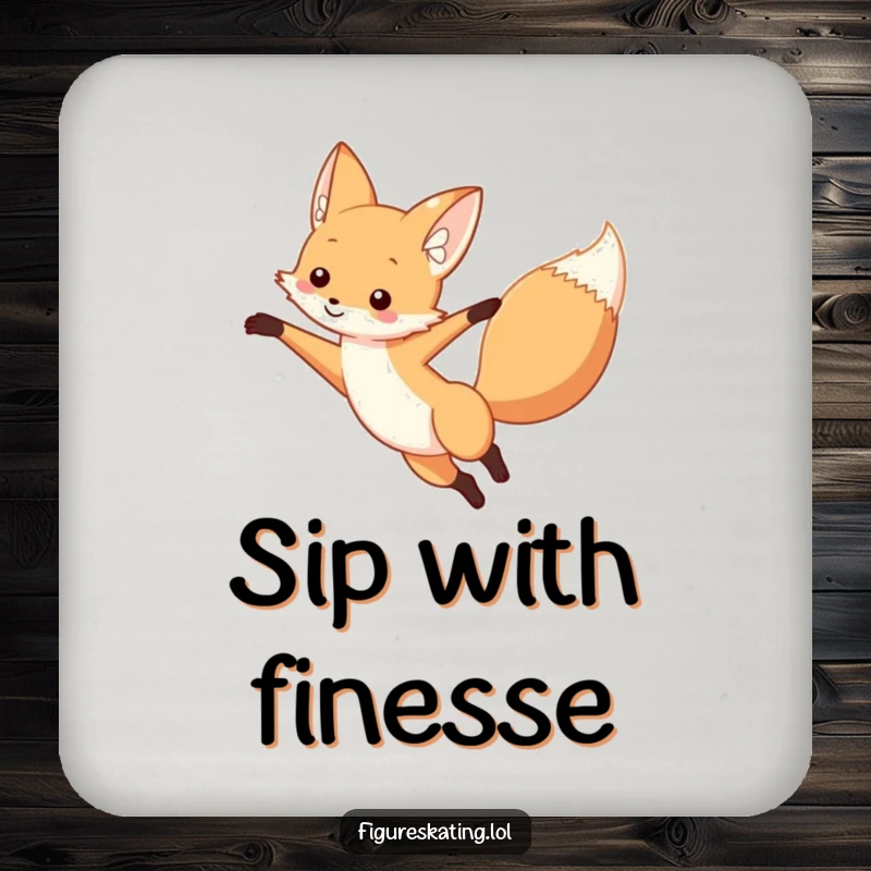 Funny fox coaster depicting a curious fox in a graceful arabesque, arm extended, perfect for protecting tables with artistic flair.