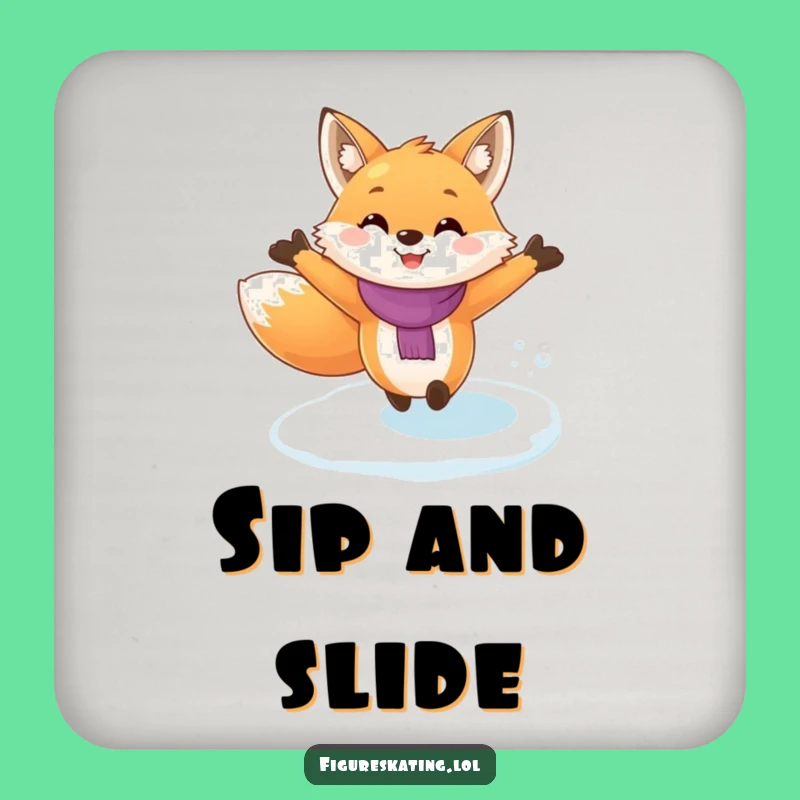 Funny Fox Ice Skating Coasters: Protect Surfaces with Hilarious Charm!