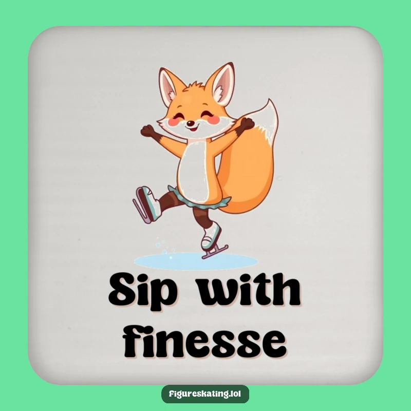 Funny Fox Ice Skating Drink Coaster: Elegant Skater Protection!