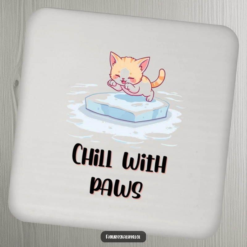 Funny kitten ice skating coasters, showing a cute cat in a dynamic skating pose, adding a humorous and protective touch to your surfaces.