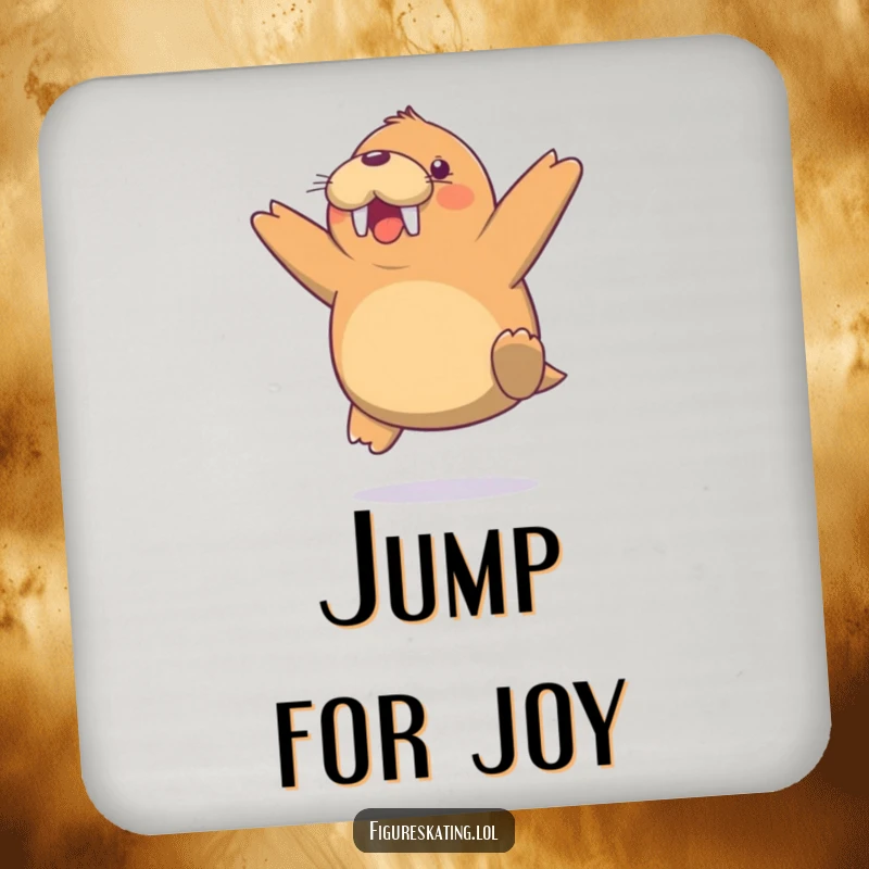 Funny Walrus Jump Drink Coaster, featuring a cheerful walrus doing a light mid-air jump, protecting surfaces with arctic charm.