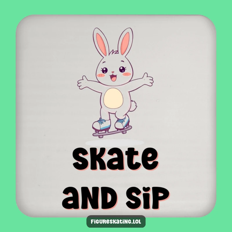 Funny Skating Bunny Coaster: Happy Gliding Hare, Protect Surfaces Funny Gift