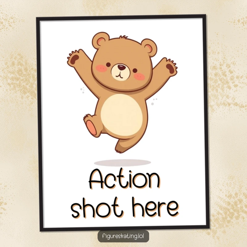 Funny poster print of a curious bear mid-graceful jump with legs tucked, embodying playful energy and joy.