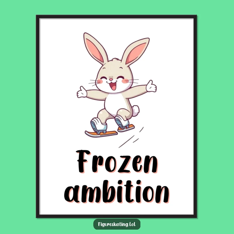 Funny Bunny Skater Poster: Determined Rabbit's Graceful Jump Art