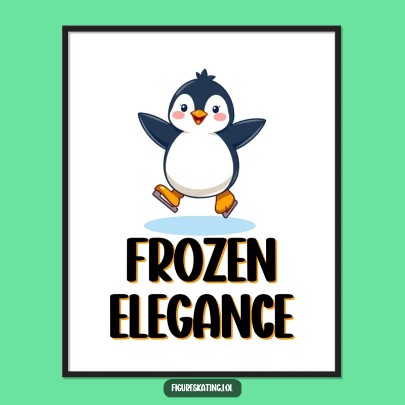 Funny Happy Penguin Ice Skating Poster: Cheerful Wall Art for Winter Homes