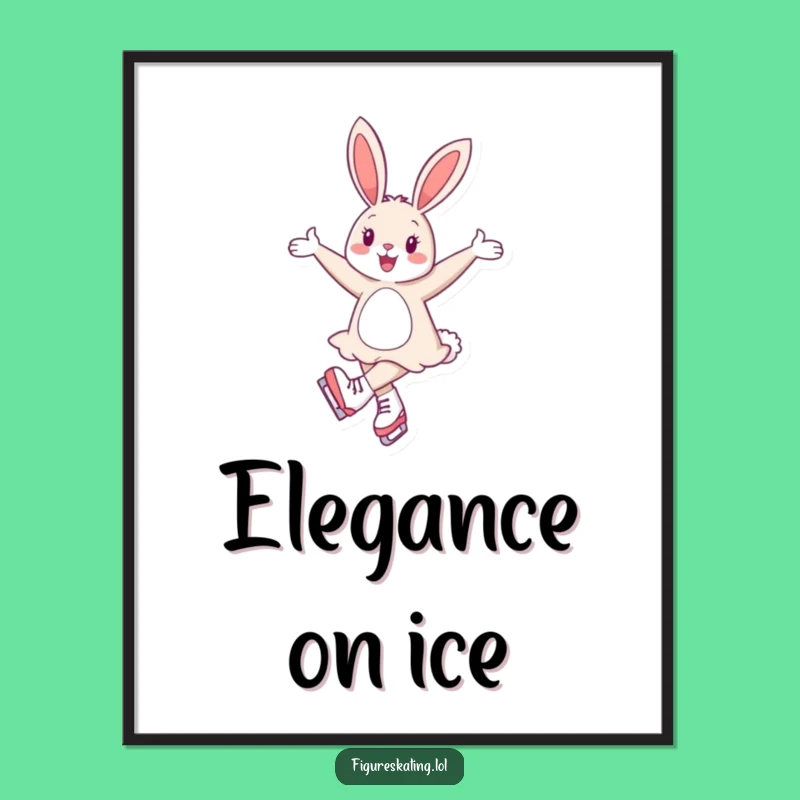 Funny Cheerful Bunny Ice Skating Poster: Elegant & Whimsical Art