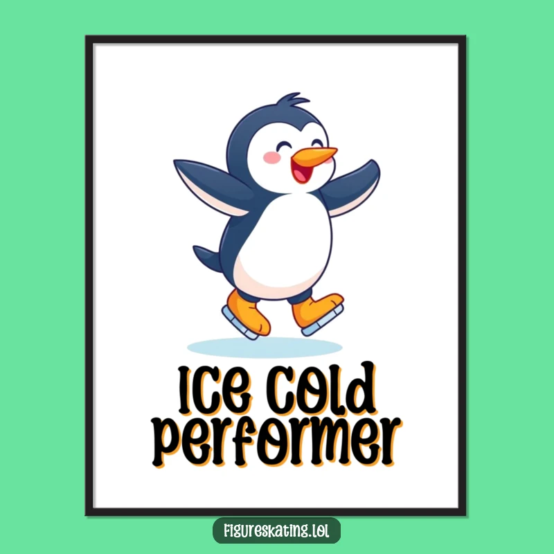 Funny Joyful Penguin Poster: Hilarious Ice Skating Art